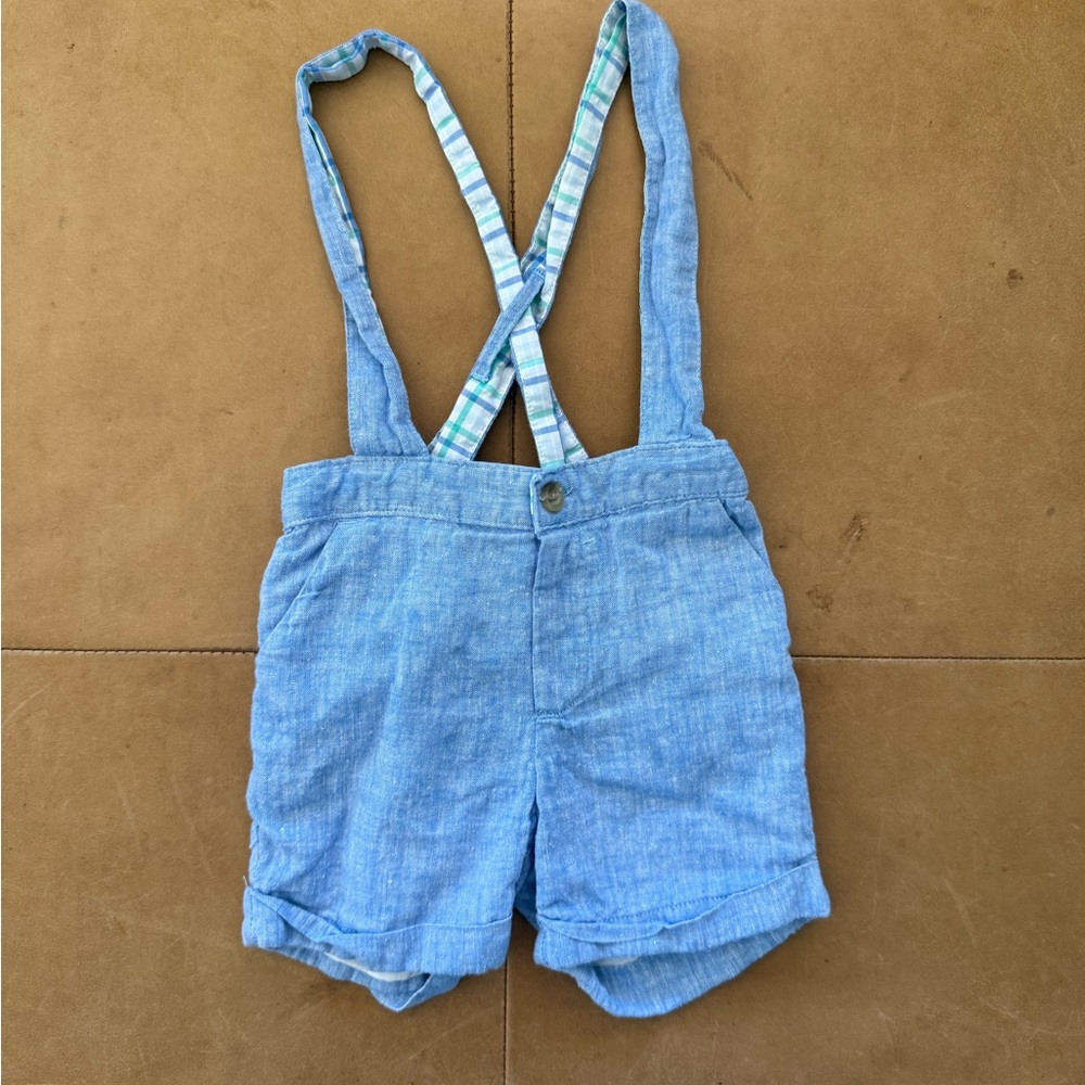Janie and Jack Linen Cotton Shortalls 6-12M